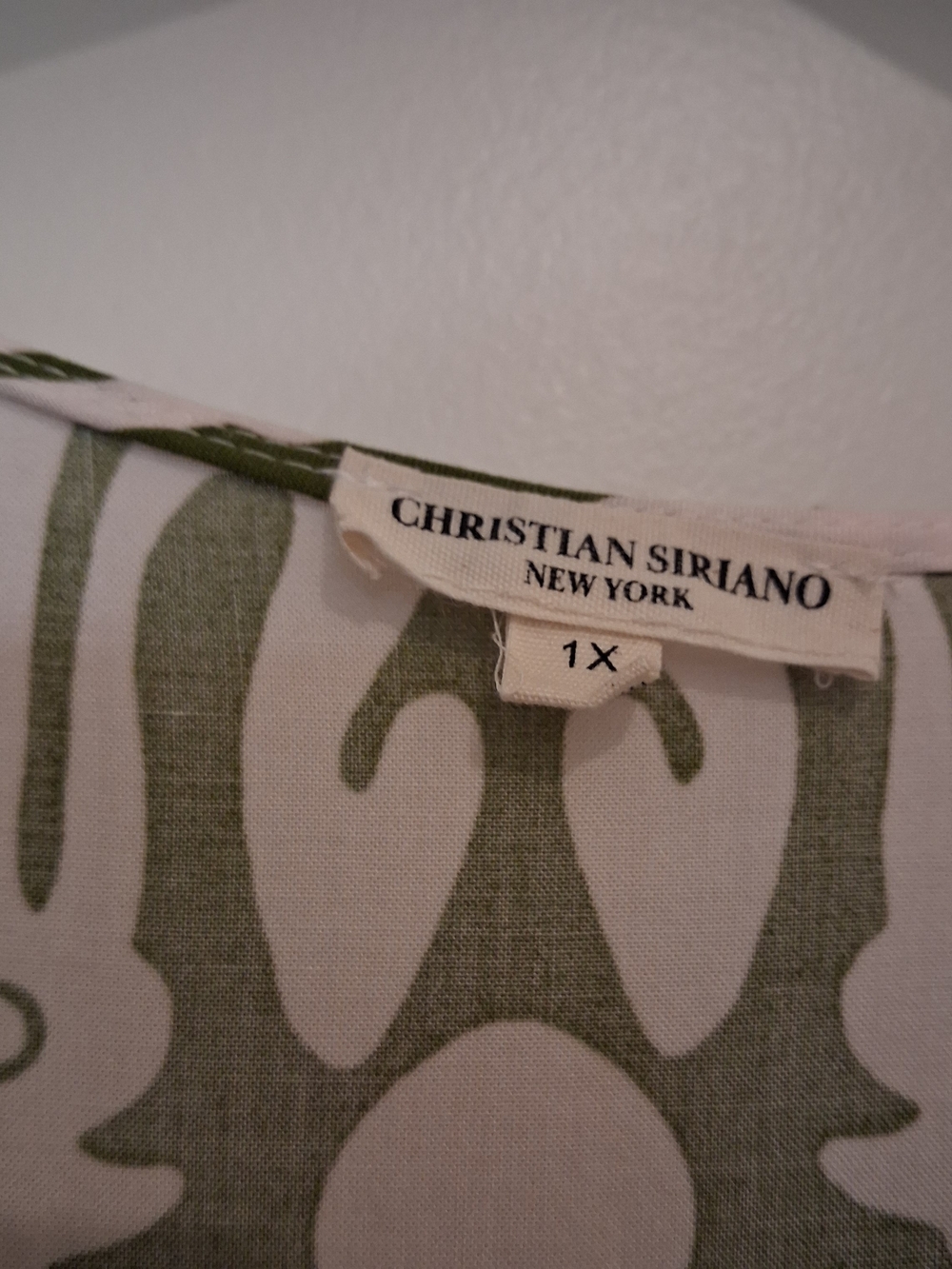 Christian Siriano Olive & White Printed V-Neck Blouse - Picture 6 of 7